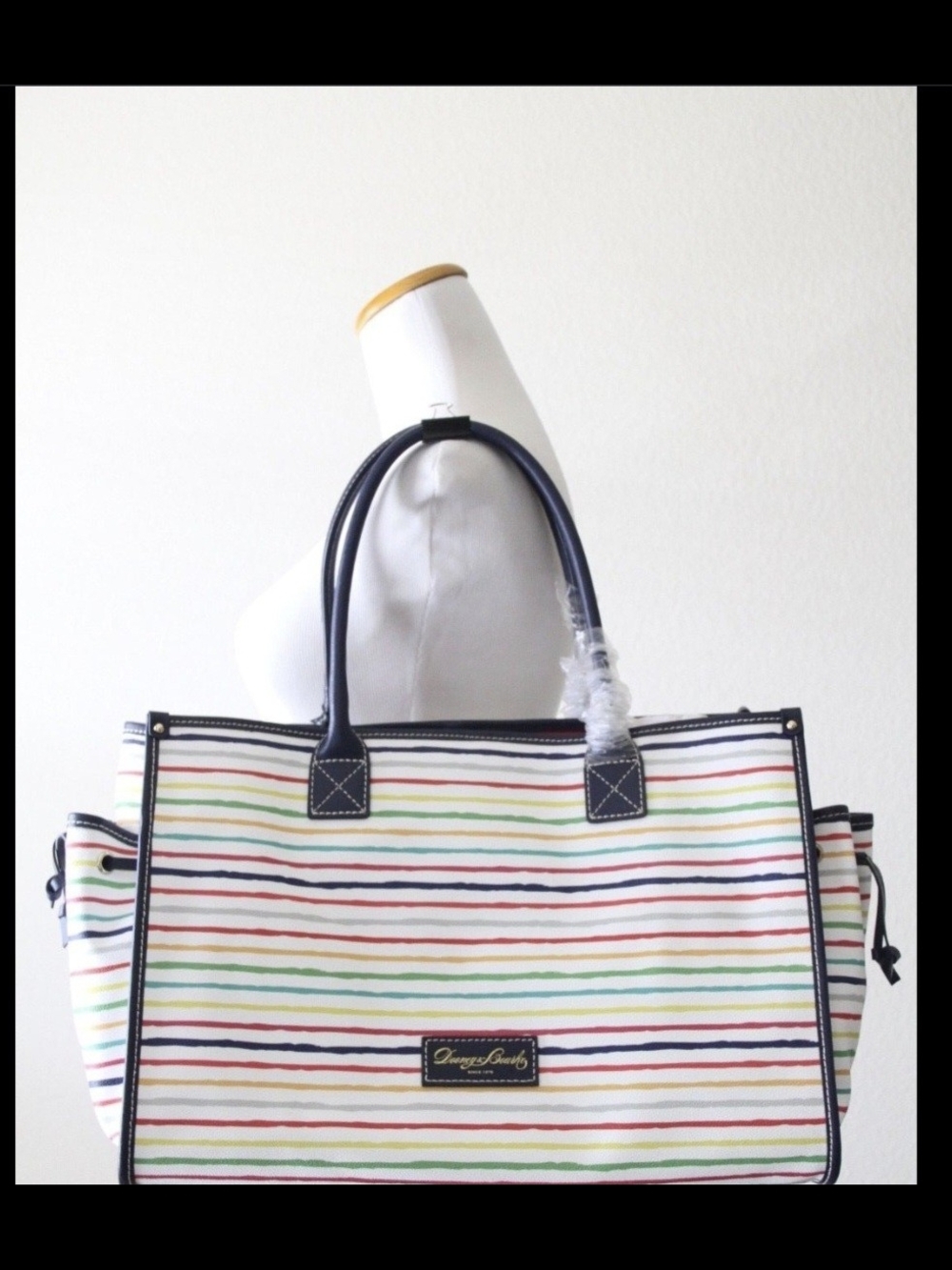 Dooney & Bourke Navy Trim Multicolor Striped Canvas Tote